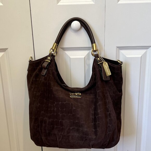 Coach Madison Embossed Suede Leather Shoulder Bag/Hobo Brown 15920 MSB EUC purse - Picture 3 of 13